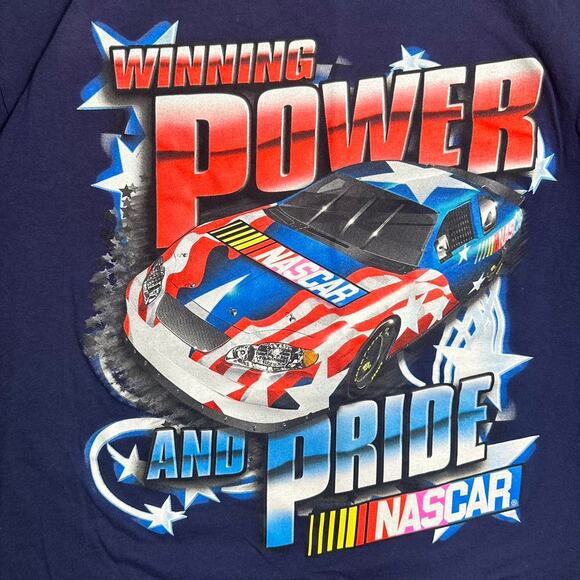Vintage Y2K NASCAR AOP Tee Mens XL Navy Blue Red Racing All Over Print Shirt - Picture 2 of 4